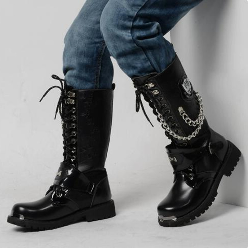 Luxury Men Motorcycle Boots Mi - Steel Chain 评论和价格