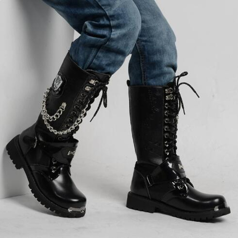 Luxury Men Motorcycle Boots Mi - Steel Chain 评论和价格