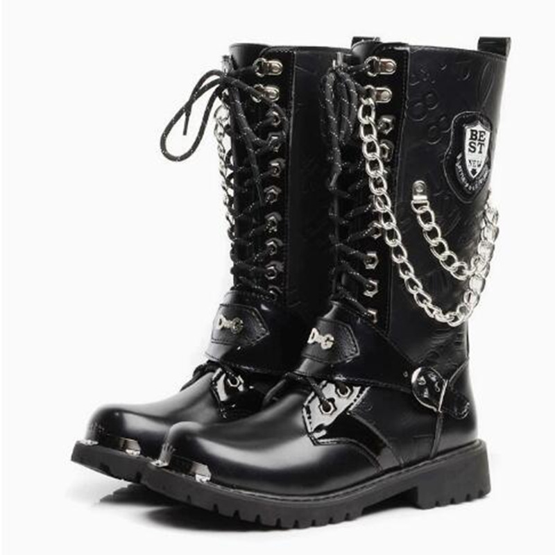 Men Fashion Motorcycle Boots M - Steel Chain 评论和价格
